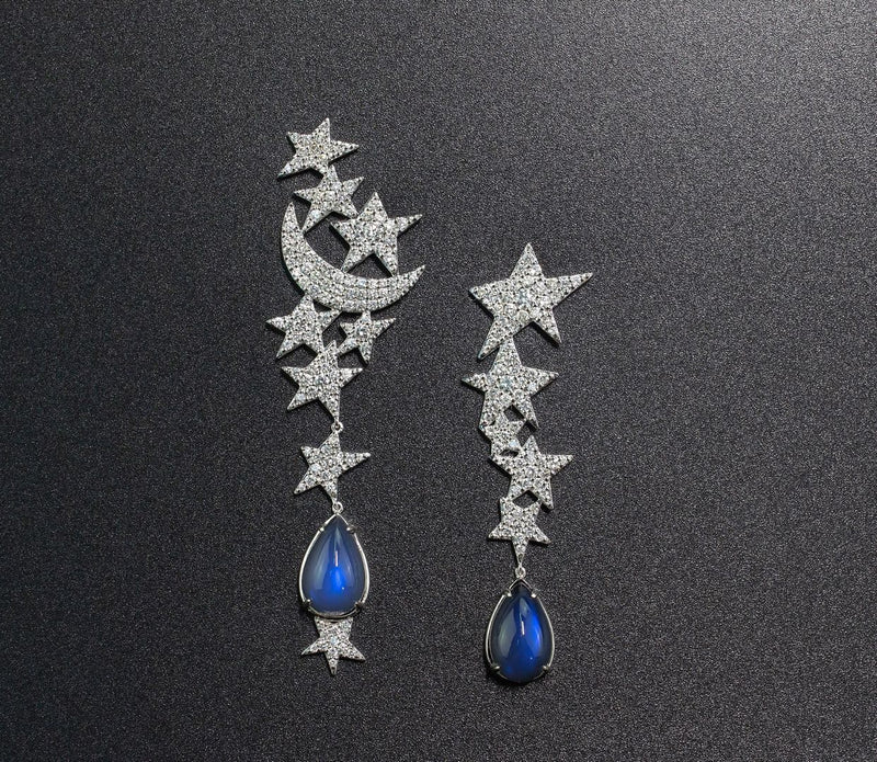 <transcy>星夜白金钻石和月光石耳环</transcy>